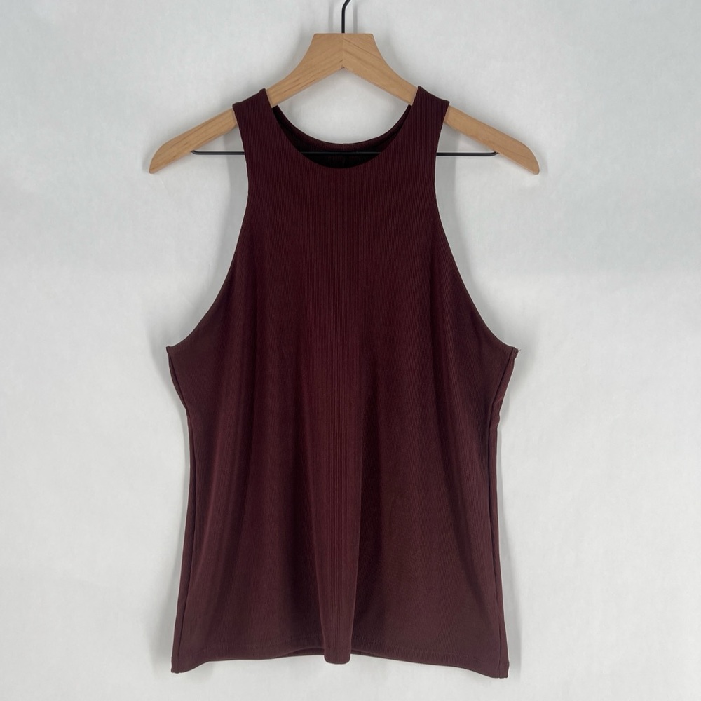 A New Day Stretch Ribbed Jersey Knit Sleeveless Brown Burgundy Tank Top Size L